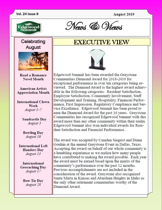 Edgewood Summit August Newsletter 2019