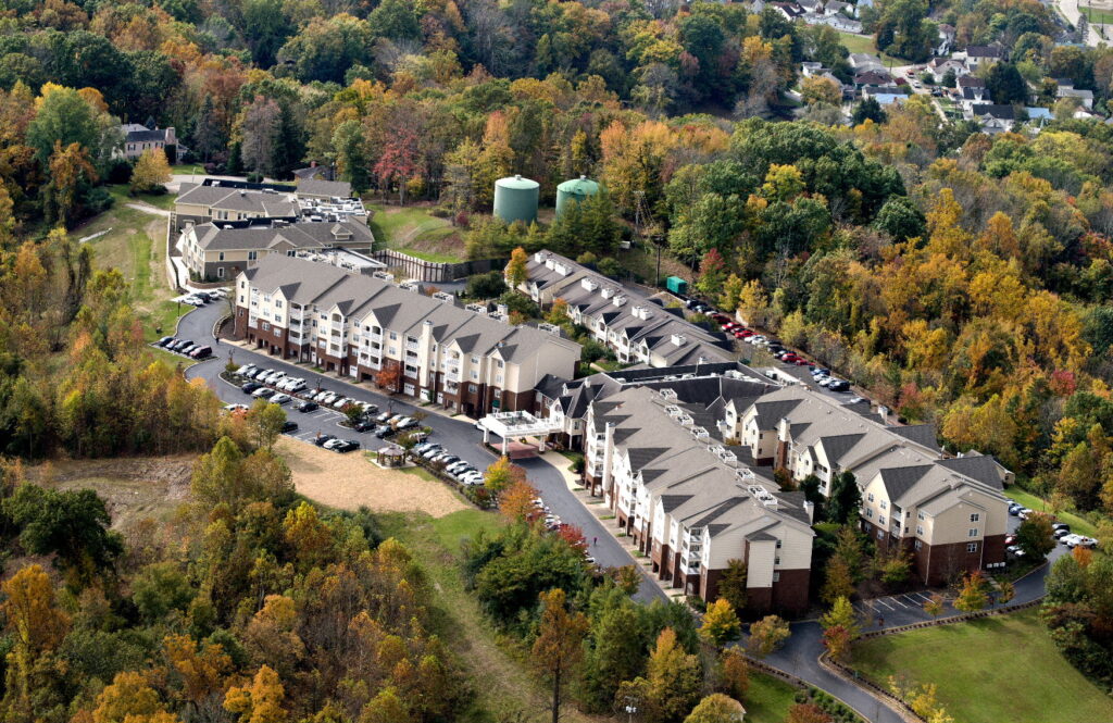 Aerial view of Edgewood Summit retirement community in Charleston, WV.